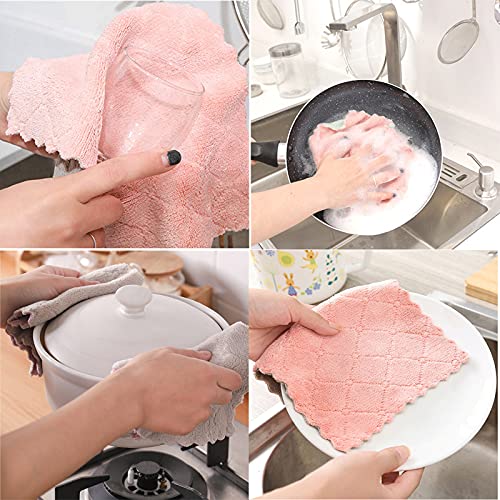 Kitchen Cloth, Microfiber Dish Towels Washcloths, Super Absorbent Coral Velvet Dishtowels, Premium Cleaning Cloths,Non-Stick Oil Quick Dry Dish Towels, Soft Tea Towel, Table Cleaning Cloths. (10)