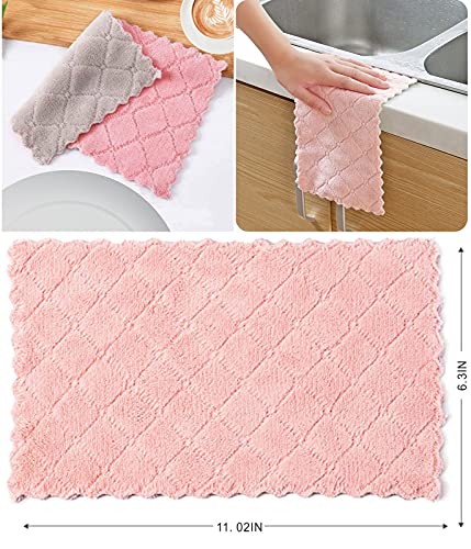Kitchen Cloth, Microfiber Dish Towels Washcloths, Super Absorbent Coral Velvet Dishtowels, Premium Cleaning Cloths,Non-Stick Oil Quick Dry Dish Towels, Soft Tea Towel, Table Cleaning Cloths. (10)