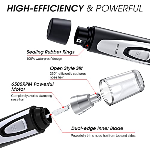 Ear and Nose Hair Trimmer Clipper - 2026 Professional Painless Eyebrow & Facial Hair Trimmer for Men Women,Battery-Operated Trimmer with IPX7 Waterproof,Dual Edge Blades for Easy Cleansing Black