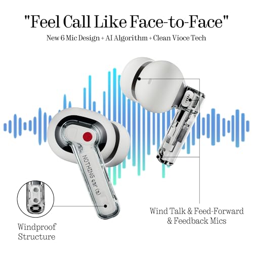 Nothing Ear (a) Wireless Earbuds, 45dB Hybrid Noise Cancelling Earbuds, Hi-Res Audio, Advanced Equaliser, Dual Connect, 6 Mics, 42.5H Playtime Ear Buds Wireless Bluetooth, White