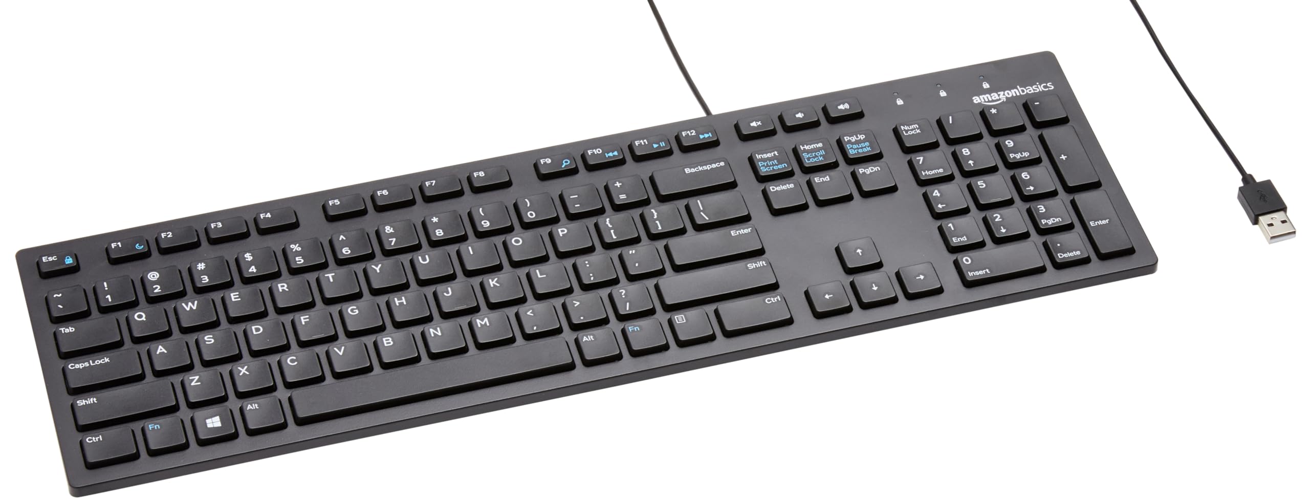 Amazon Basics Wired QWERTY Keyboard, Works with Windows, Plug and Play, Easy to Use with Media Control, Full-Sized, Black