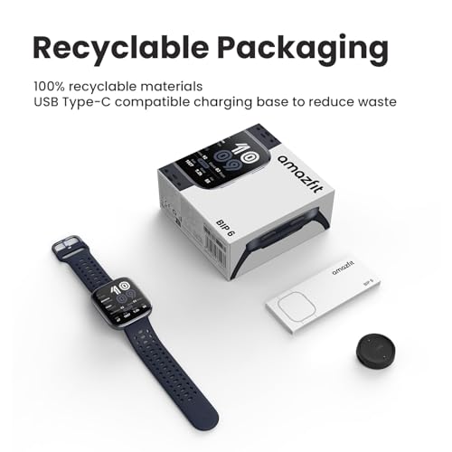 Amazfit Bip 6 Smart Watch 46mm, 14 Day Battery, 1.97" AMOLED Display, GPS & Free Maps, AI, Bluetooth Call & Text, Health, Fitness & Sleep Tracker, 140+ Workout Modes, 5 ATM Water-Resistance, Black