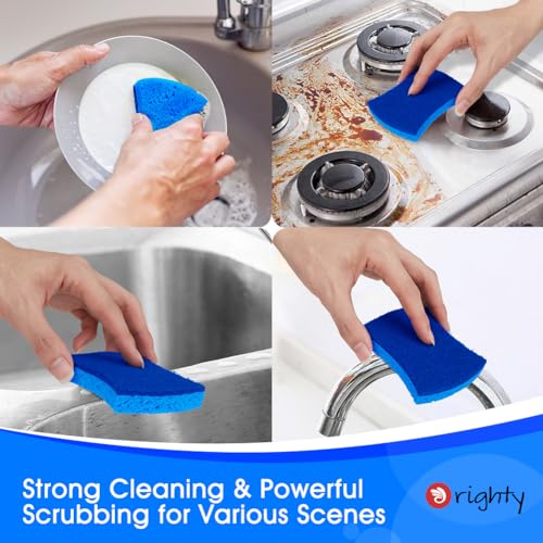 Orighty Non-Scratch Cellulose Scrub Sponges 24 Pack, Kitchen Sponges for Kitchen, Bathroom, and Household, Dual Side Sponge for Dishes, Non-Scratch Sponge Safe on Non-Stick Cookware, Car and More
