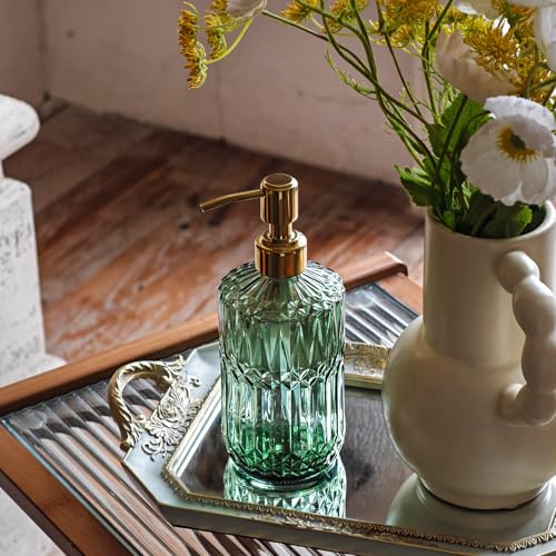 JASAI 18Oz Green Glass Soap Dispenser with Gold Rust Proof Pump, Refillable Kitchen soap Dispenser for Dish Soap, Soap Dispenser Bathroom for Hand soap, Lotion, Body Wash.
