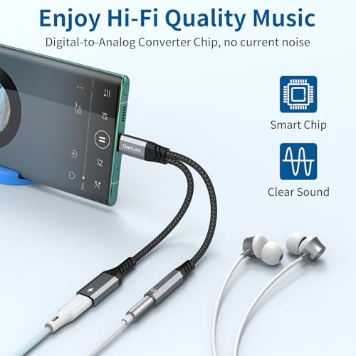 USB C to 3.5mm Headphone and Charger Adapter, 2-in-1 Type C to Aux Jack Cable with PD 60W Fast Charging for iPhone15 16 17 Pro Max, Samsung Galaxy S22 S23 S24 S25 Ultra, Note 20, iPad Air4, Pixel 8 9