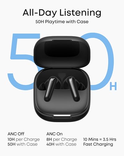 Soundcore P31i by Anker, Real-Time Adaptive Noise Cancelling, Hi-Res Sound, Translation Earbuds, 50H Playtime, Wireless Earbuds, Bluetooth Earphones, Spatial Audio, Fast Charging, IP55 (Black)