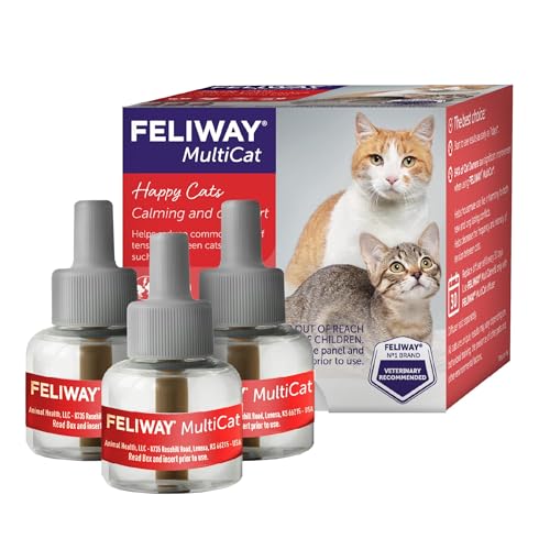 FELIWAY® MultiCat 3 x 30 Day Cat Calming Refills for Pheromone Diffuser, 3 x 48ml Value Pack- Helps Reduce Conflicts and Signs of Tension in Multi-Cat Households
