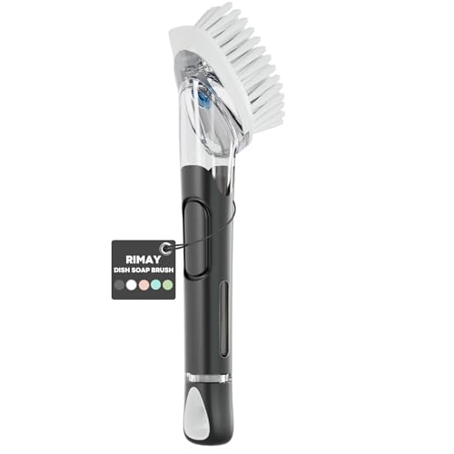 RIMAY Soap Dispensing Dish Brush, Dish Scrubber with Soap Dispenser, Dish Soap Brush, Dish Wand with Soap Dispenser Kitchen Brush for Dishes, Pans, Sink, Pots