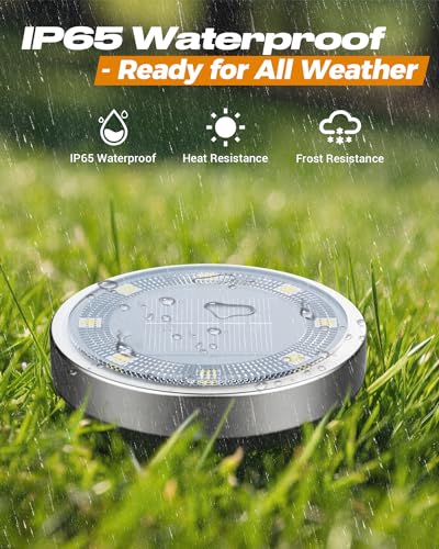 btfarm 2 Pack Solar Lights Outdoor, 8 LED Solar Ground Lights IP65 Waterproof Flat Solar Disc Light, Pathway Lights for Garden Lawn Patio Yard Path Landscape, Cool White