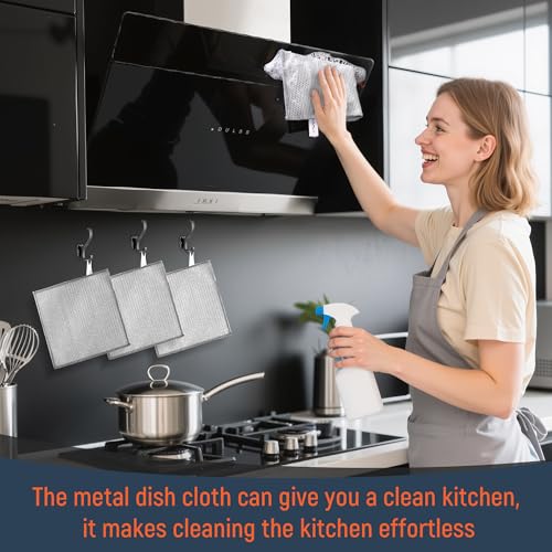 3 Layers Wire Dishwashing Rag 15PCS- Non Scratch Wire Dishcloth Home Essentials-Reusable Steel Wool Scrubber Washcloths,Dish Towels for Kitchen and Dishcloths Set for Pans Sinks & Cookware