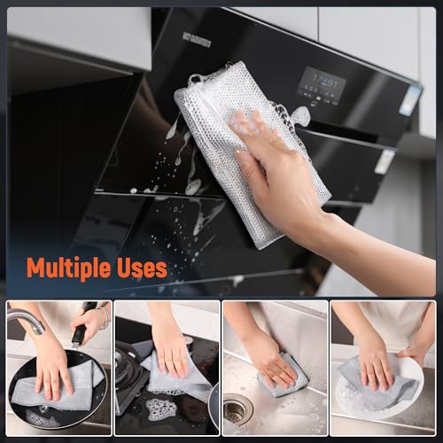 3 Layers Wire Dishwashing Rag 15PCS- Non Scratch Wire Dishcloth Home Essentials-Reusable Steel Wool Scrubber Washcloths,Dish Towels for Kitchen and Dishcloths Set for Pans Sinks & Cookware