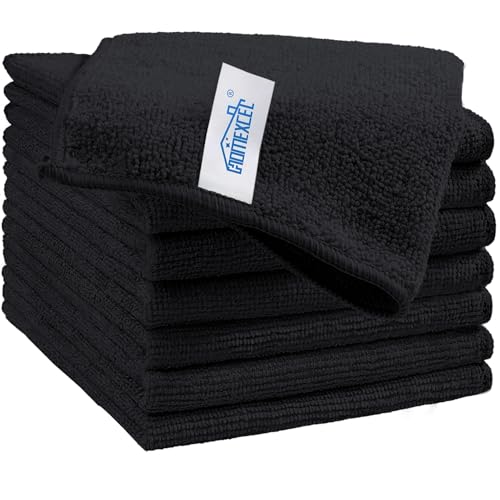 HOMEXCEL Black Microfiber Cleaning Cloth, 8 Pack Cleaning Towels for Kitchen, Lint Free, Scratch-Free, Highly Absorbent, and Reusable Cleaning Rags for House, Window and Glass, Cars, 11.5 X11.5 inch