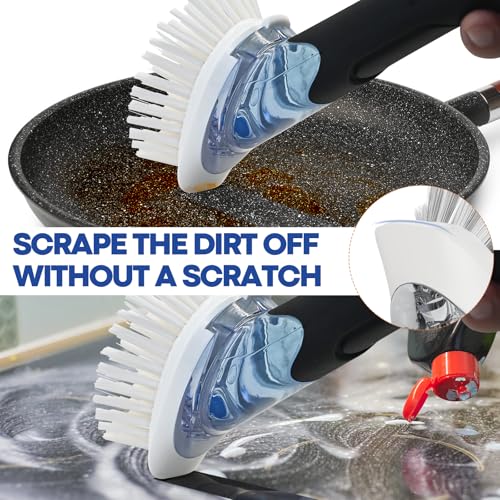 RIMAY Soap Dispensing Dish Brush, Dish Scrubber with Soap Dispenser, Dish Soap Brush, Dish Wand with Soap Dispenser Kitchen Brush for Dishes, Pans, Sink, Pots