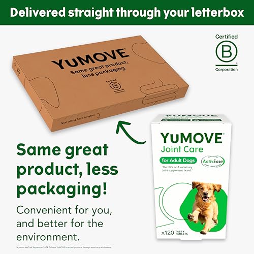 YuMOVE Joint Supplement for Dogs, Higher Strength for Joint Care, Essential Dog Hip and Joint Support for Adult Dogs Aged 6 to 8, 120 Tablets - Eco Friendly and Letter Box Ready Packaging