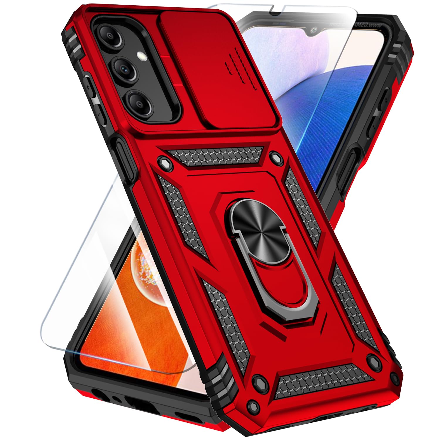 SunStory Phone Case Compatible with Samsung Galaxy A16 5G Case with HD Screen Protector & Slide Camera Cover & Kickstand, [Military-Grade] Phone Case for Samsung A16 (Red)