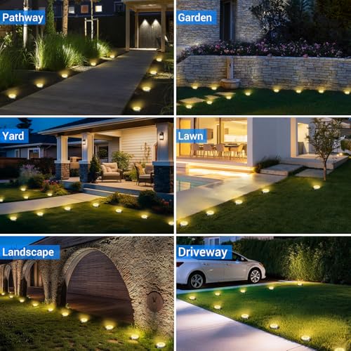 Peasur Solar Ground Lights Outdoor, 2 Pack Flat Solar Powered Disc Lights, IP68 Waterproof, Anti-Rust, Landscape Lighting for Pathway Garden Yard Lawn Walkway Landscape Driveway, Mini, Warm White