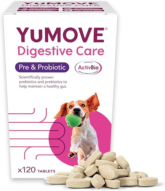 YuMOVE Digestive Care, Dog Pre and Probiotics Supplement for Gut Health and Digestive Support, All Ages and Breeds with Sensitive Digestion, 120 Tablets