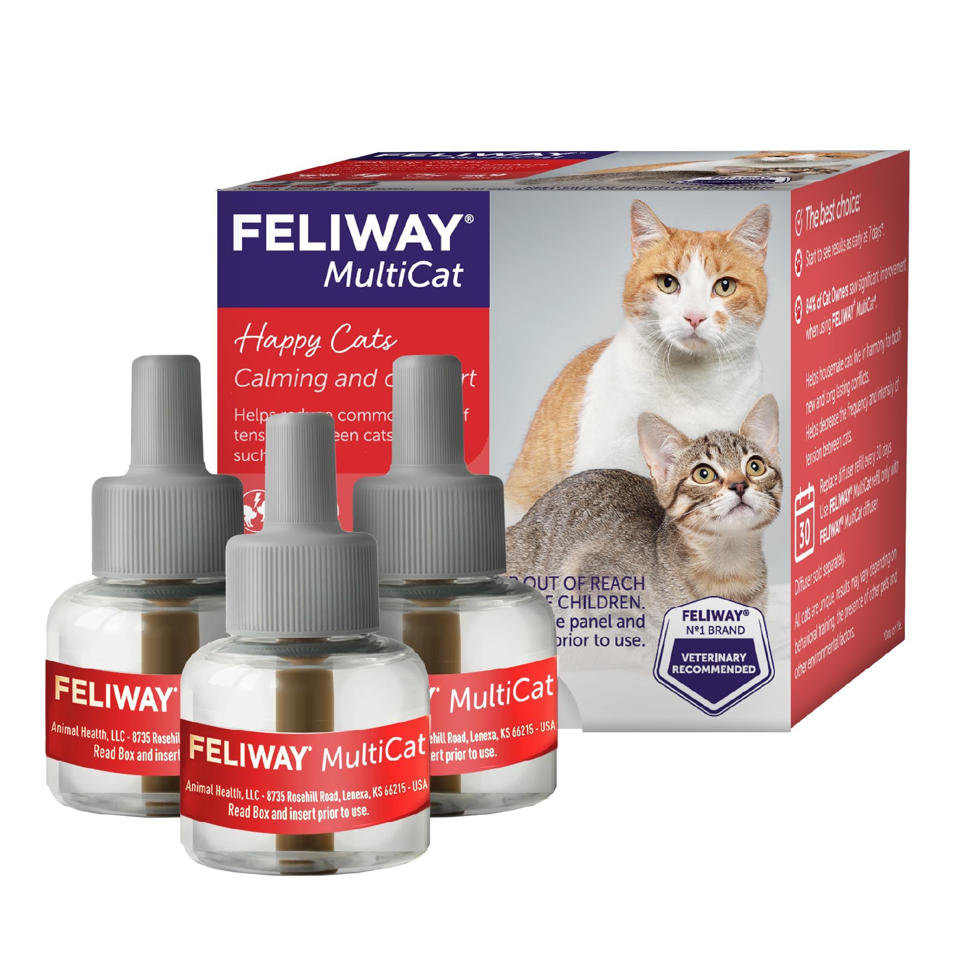 FELIWAY® MultiCat 3 x 30 Day Cat Calming Refills for Pheromone Diffuser, 3 x 48ml Value Pack- Helps Reduce Conflicts and Signs of Tension in Multi-Cat Households