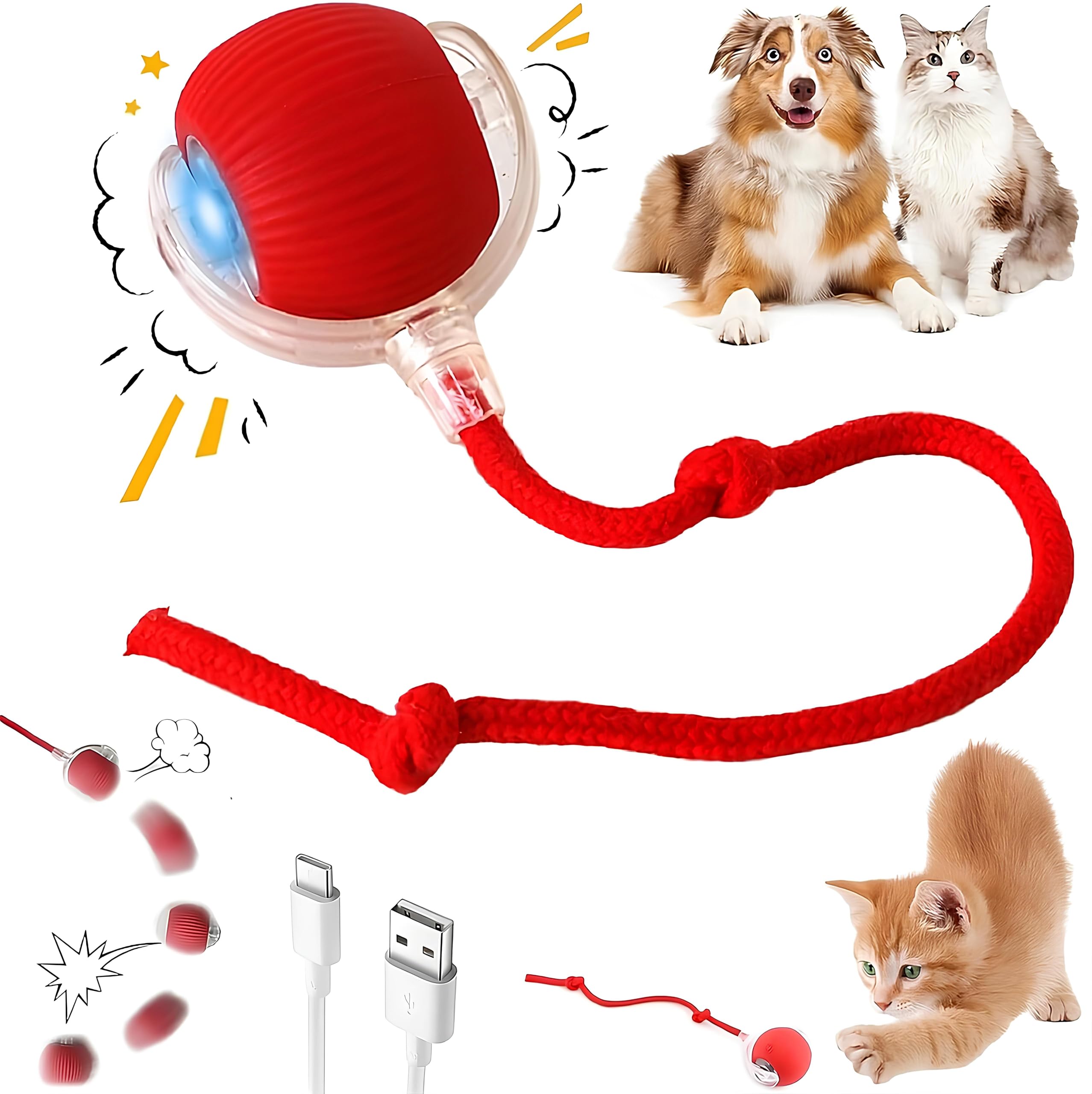Purrmitive 2026 Durable Interactive Cat Toys for Indoor Cats, Dog Toys Ball, Rolling Pet Ball, Smart Automatic Cat Chase Balls Toy, Interactive Dog Toys Speedy Tail,Kitten & Cat Toys Interactive (Red)