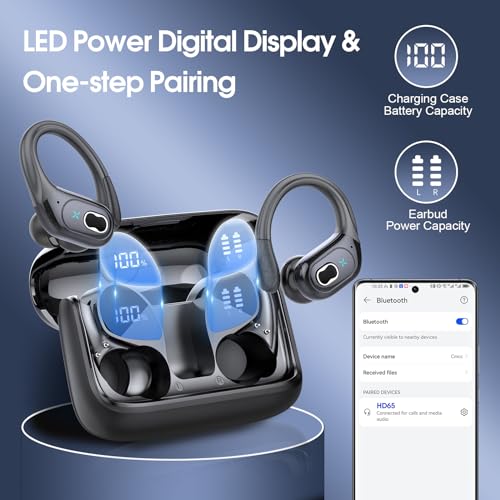 Wireless Earbuds 75hrs Bluetooth 5.4 Headphone Sport, 2026 Bluetooth Earbuds Stereo Deep Bass Over Ear Bud with Earhooks, ENC Noise Cancelling Mic, IPX7 Waterproof Earphone for Gym/Running/Workout