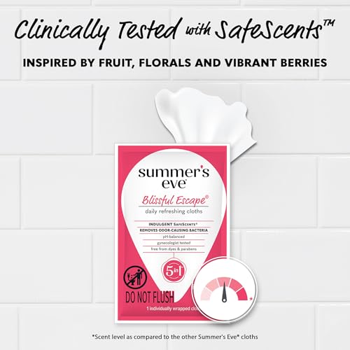 Summer's Eve Blissful Escape Feminine Wipes, Gentle pH-Balanced Formula Helps Control Vaginal Odor, Individually Wrapped Wipes, 12 Count