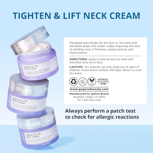 goPure Tighten & Lift Neck & Chest Moisturizer Cream for Visibly Firming, Tightening and Lifting Wrinkles & Crepey Skin, 1.7oz
