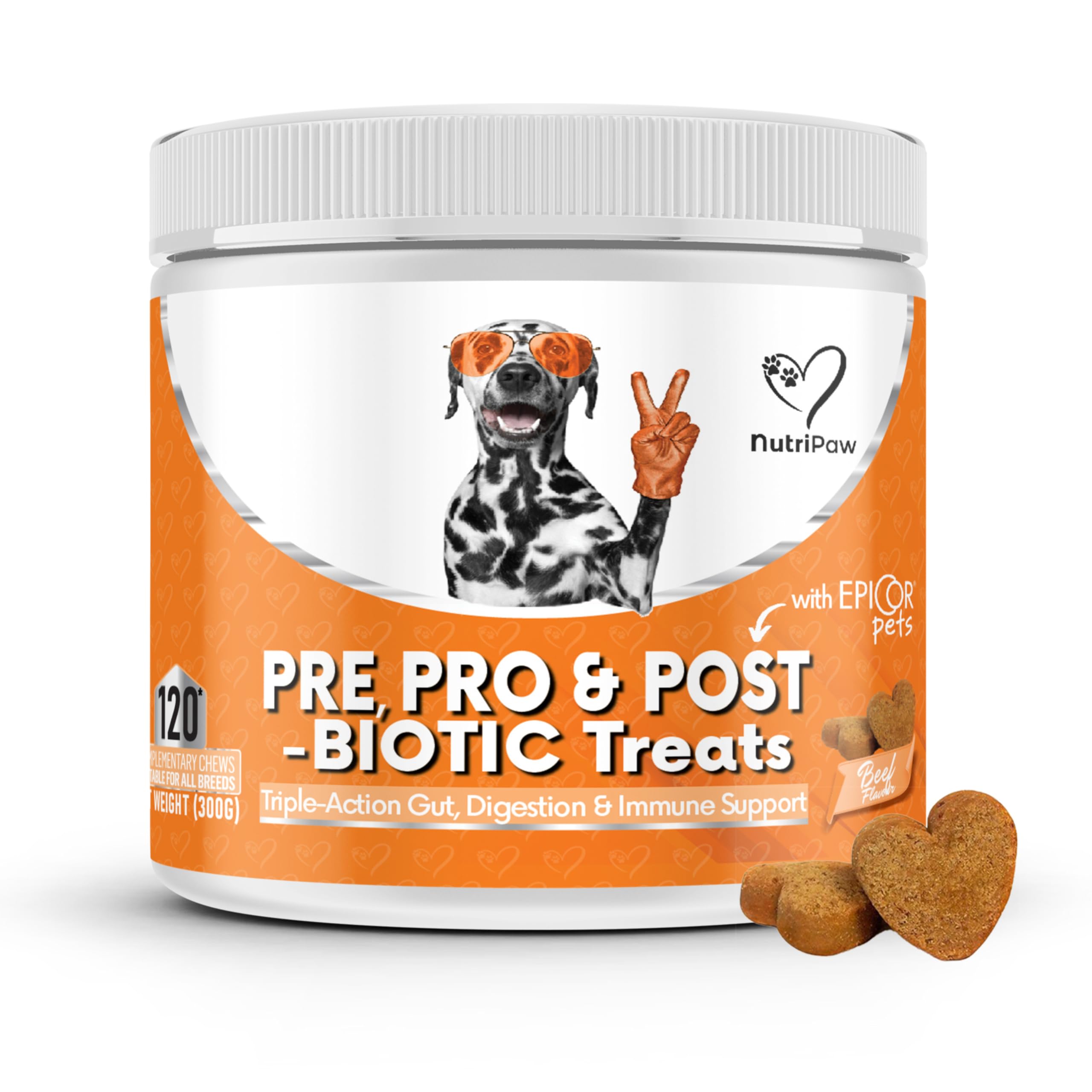 NutriPaw Pre, Pro & Postbiotic Digestive Treats For Dogs - Gut Health, Sensitive Tums, Anal Glands, Scooting, Loose Stools, Smelly, Itchy Ears, Great for all dogs