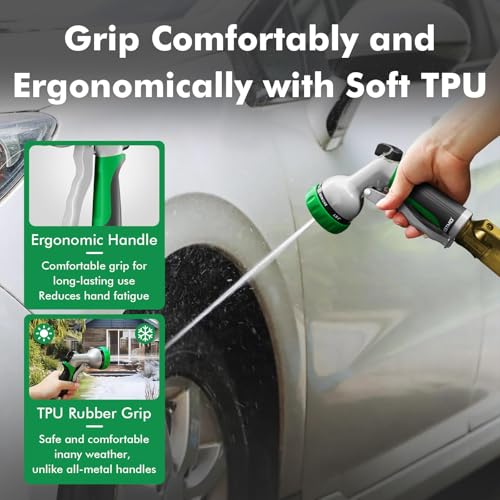 RESTMO Garden Hose Nozzle, Heavy Duty Metal Water Hose Nozzle with 7 Adjustable Spray Patterns, High Pressure Hand Sprayer with Flow Control for Watering Plants & Lawns, Washing Cars & Pets