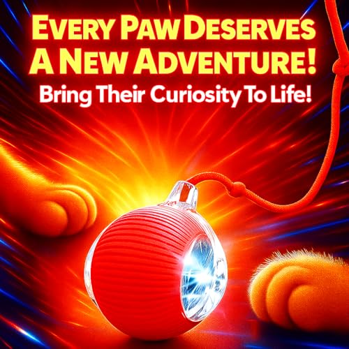 Purrmitive 2026 Durable Interactive Cat Toys for Indoor Cats, Dog Toys Ball, Rolling Pet Ball, Smart Automatic Cat Chase Balls Toy, Interactive Dog Toys Speedy Tail,Kitten & Cat Toys Interactive (Red)