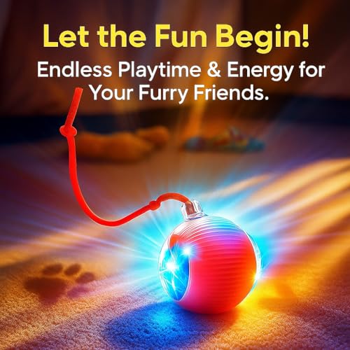 Purrmitive 2026 Durable Interactive Cat Toys for Indoor Cats, Dog Toys Ball, Rolling Pet Ball, Smart Automatic Cat Chase Balls Toy, Interactive Dog Toys Speedy Tail,Kitten & Cat Toys Interactive (Red)