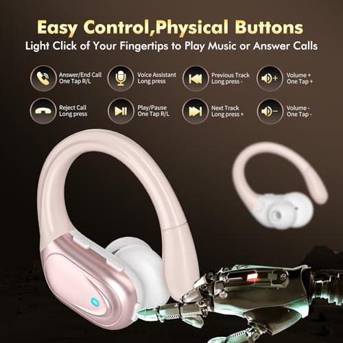 Wireless Earbuds, Sports Bluetooth Headphones, 80Hrs Playtime Ear Buds with LED Power Display, Noise Canceling Headset, IPX7 Waterproof Earphones for Workout/Running（Rose Gold）