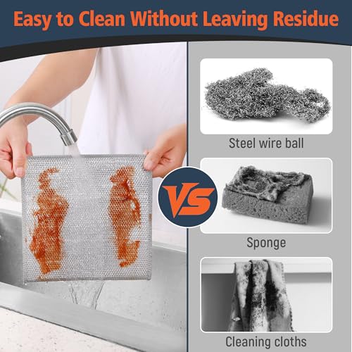 3 Layers Wire Dishwashing Rag 15PCS- Non Scratch Wire Dishcloth Home Essentials-Reusable Steel Wool Scrubber Washcloths,Dish Towels for Kitchen and Dishcloths Set for Pans Sinks & Cookware