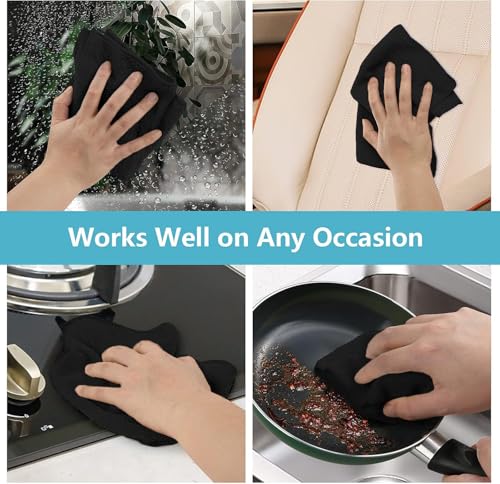 HOMEXCEL Black Microfiber Cleaning Cloth, 8 Pack Cleaning Towels for Kitchen, Lint Free, Scratch-Free, Highly Absorbent, and Reusable Cleaning Rags for House, Window and Glass, Cars, 11.5 X11.5 inch
