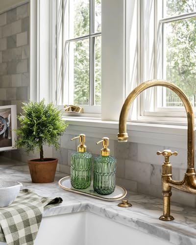 JASAI 18Oz Green Glass Soap Dispenser with Gold Rust Proof Pump, Refillable Kitchen soap Dispenser for Dish Soap, Soap Dispenser Bathroom for Hand soap, Lotion, Body Wash.