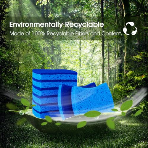 Orighty Non-Scratch Cellulose Scrub Sponges 24 Pack, Kitchen Sponges for Kitchen, Bathroom, and Household, Dual Side Sponge for Dishes, Non-Scratch Sponge Safe on Non-Stick Cookware, Car and More