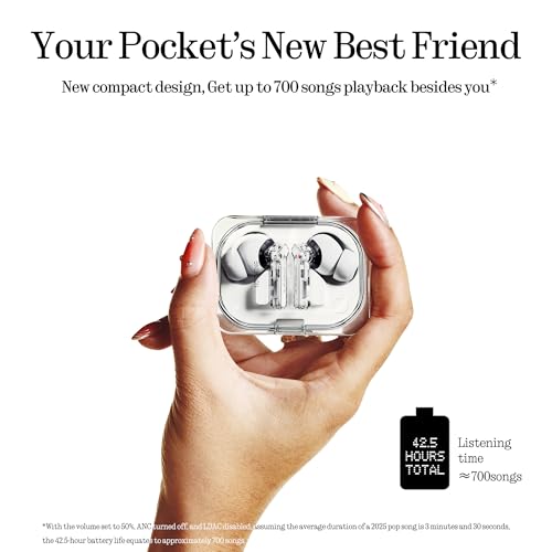 Nothing Ear (a) Wireless Earbuds, 45dB Hybrid Noise Cancelling Earbuds, Hi-Res Audio, Advanced Equaliser, Dual Connect, 6 Mics, 42.5H Playtime Ear Buds Wireless Bluetooth, White