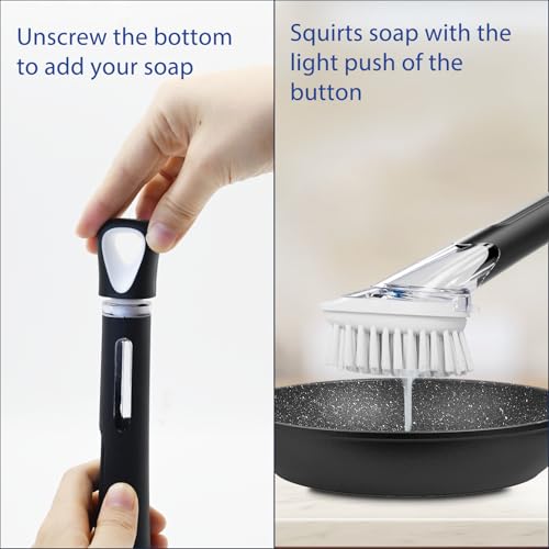 RIMAY Soap Dispensing Dish Brush, Dish Scrubber with Soap Dispenser, Dish Soap Brush, Dish Wand with Soap Dispenser Kitchen Brush for Dishes, Pans, Sink, Pots