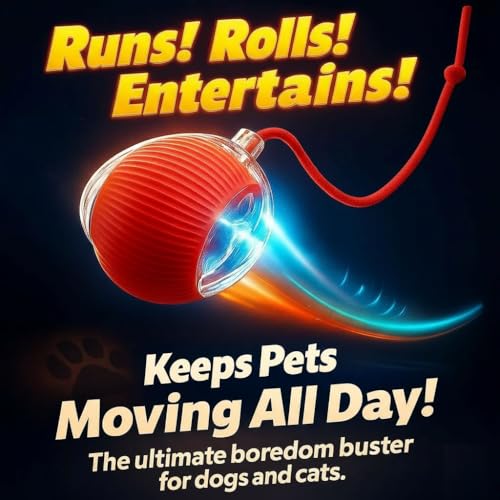 Purrmitive 2026 Durable Interactive Cat Toys for Indoor Cats, Dog Toys Ball, Rolling Pet Ball, Smart Automatic Cat Chase Balls Toy, Interactive Dog Toys Speedy Tail,Kitten & Cat Toys Interactive (Red)