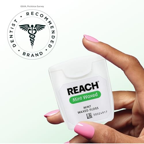 REACH Waxed Dental Floss, Mint, Plaque Remover for Teeth, Shred Resistant, Floss Slides Smoothly, Easy to Use, Waxed, Deep Cleaning Teeth, Oral Care, PFAS Free, for Adults & Kids, 1 Pack, 55 yd