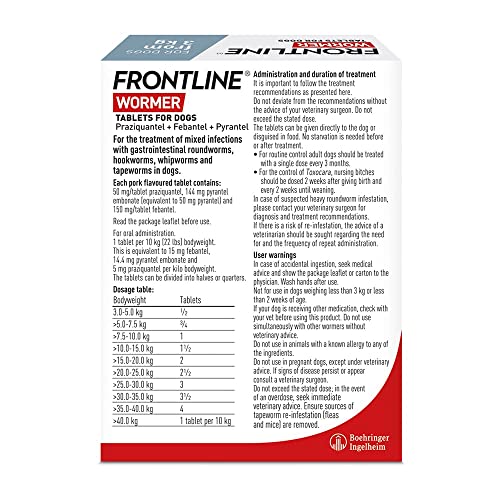 FRONTLINE Spot On Flea & Tick Treatment for Medium Dogs (10-20kg) - 6 Pipettes & FRONTLINE WORMER for Dogs - 2 Tablets
