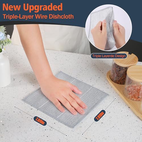 3 Layers Wire Dishwashing Rag 15PCS- Non Scratch Wire Dishcloth Home Essentials-Reusable Steel Wool Scrubber Washcloths,Dish Towels for Kitchen and Dishcloths Set for Pans Sinks & Cookware