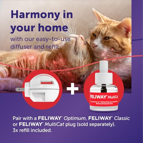 FELIWAY® MultiCat 3 x 30 Day Cat Calming Refills for Pheromone Diffuser, 3 x 48ml Value Pack- Helps Reduce Conflicts and Signs of Tension in Multi-Cat Households