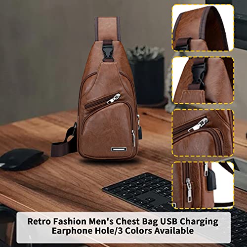 Sling Bag For Men Women Shoulder Backpack Chest Bags Crossbody Daypack with Earphone Hole For Hiking Camping Outdoor Trip (Khaki)