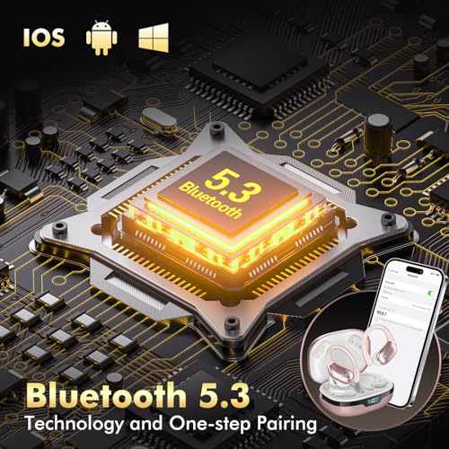 Wireless Earbuds, Sports Bluetooth Headphones, 80Hrs Playtime Ear Buds with LED Power Display, Noise Canceling Headset, IPX7 Waterproof Earphones for Workout/Running（Rose Gold）