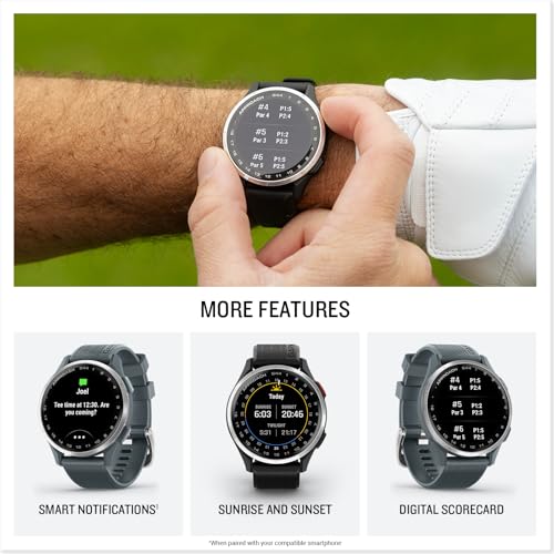 Garmin Approach® S44, Essential Golf GPS Smartwatch, AMOLED Display, On-Course Features, Silver Aluminum Bezel with Black Silicone Band