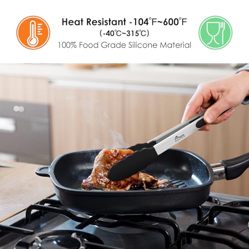 HOTEC Premium Stainless Steel Locking Kitchen Tongs with Silicon Tips, Set of 2-9" and 12"