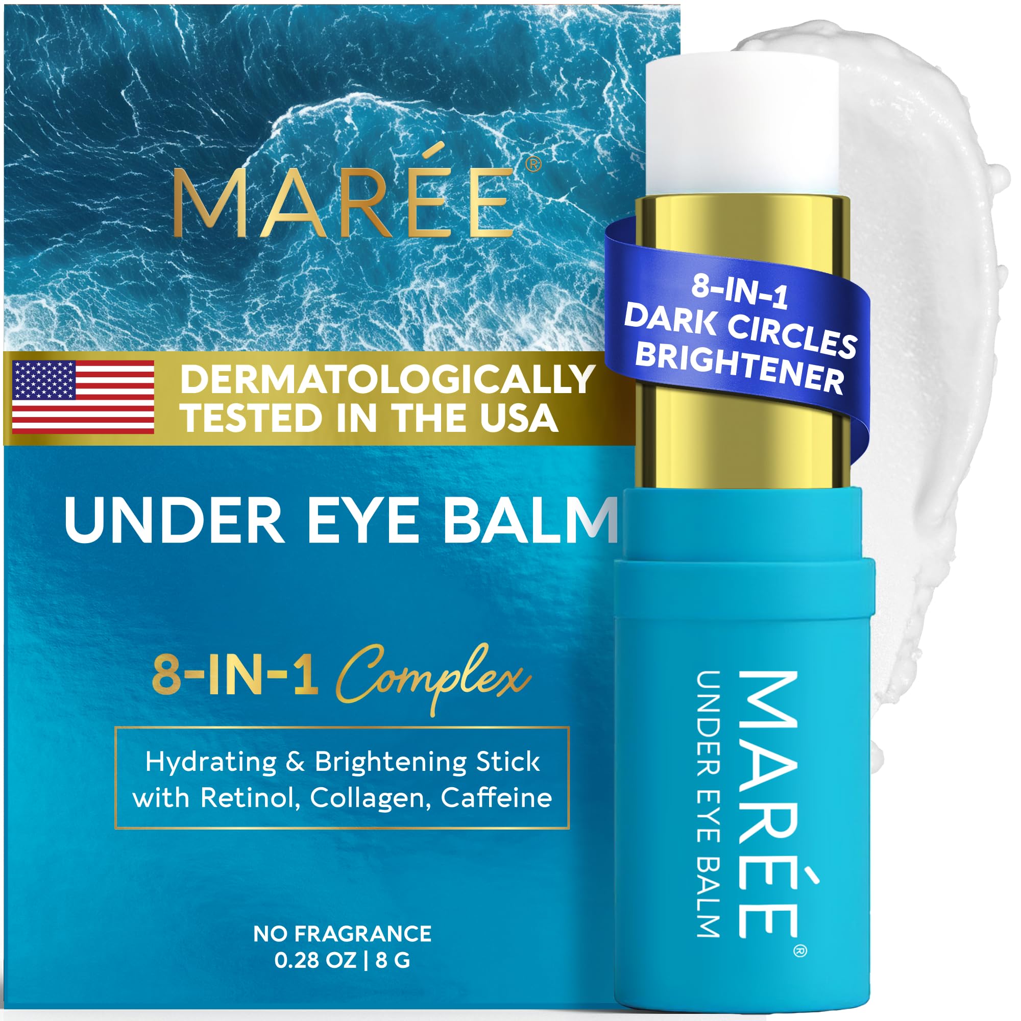 MAREE Under Eye Balm Stick Hydrating – Retinol Caffeine Under Eye Brightener Stick for Older Women – Collagen Undereye Cream for Dark Circles & Wrinkles – Skin Care Treatment Moisturizer
