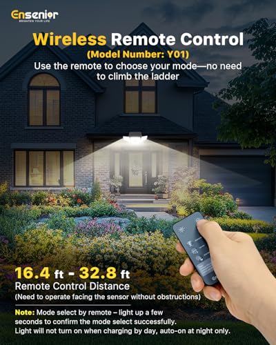 Ensenior Solar Lights Outdoor Motion Sensor, 800LM 220 LED High Brightness, 3 Head 270° Wide Angle Flood Lights, Remote Control Security Lights 4 Modes, IP65 Waterproof Wireless Wall Light, 2 Pack