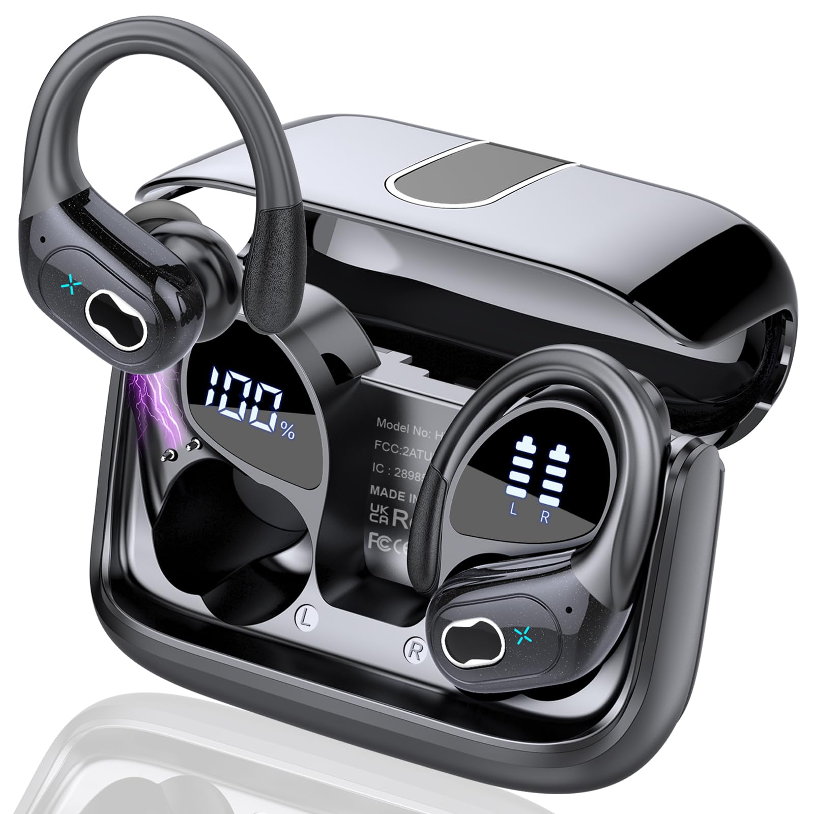 Wireless Earbuds 75hrs Bluetooth 5.4 Headphone Sport, 2026 Bluetooth Earbuds Stereo Deep Bass Over Ear Bud with Earhooks, ENC Noise Cancelling Mic, IPX7 Waterproof Earphone for Gym/Running/Workout