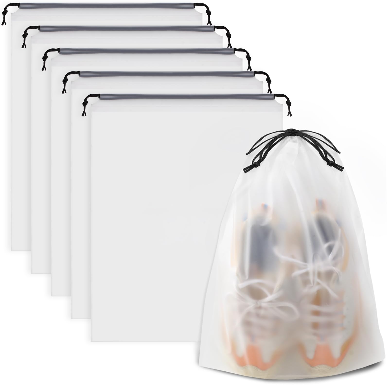 Waterproof Travel Drawstring Shoe Bags for Packing, Storage, Travel Essentials for Men and Women, 15.7 x 11.8 inches, Clear, 5 pieces